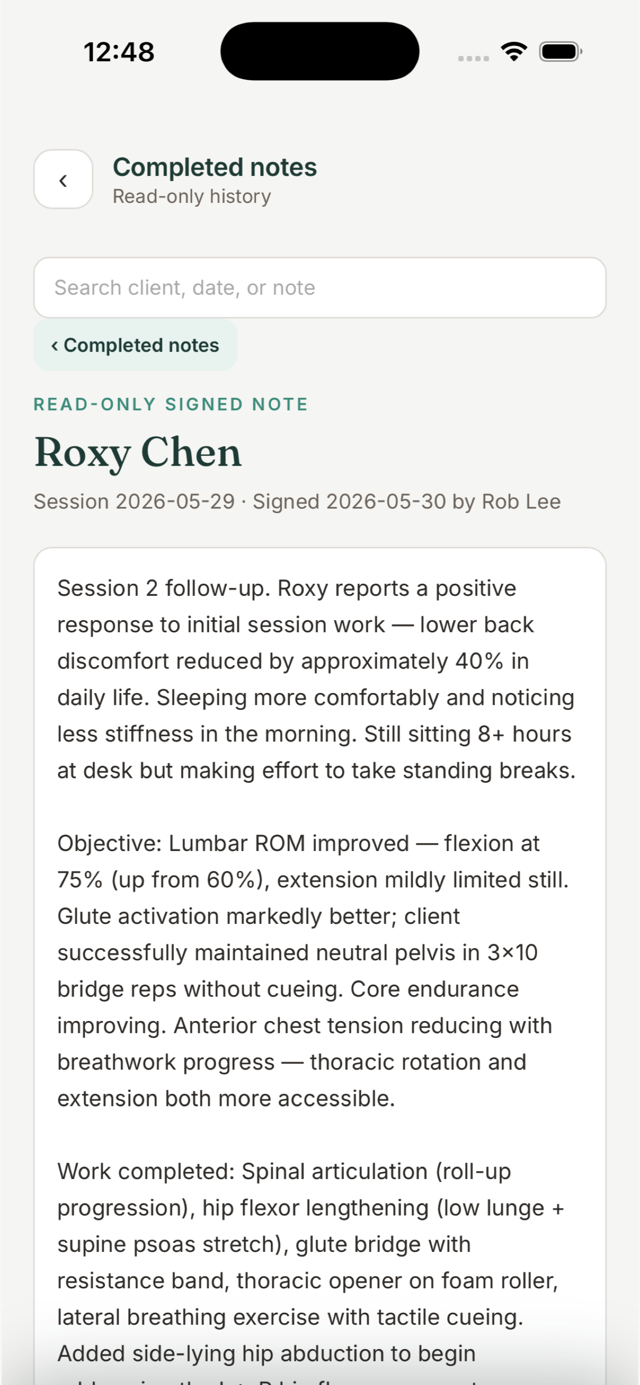 Read-only completed clinical note