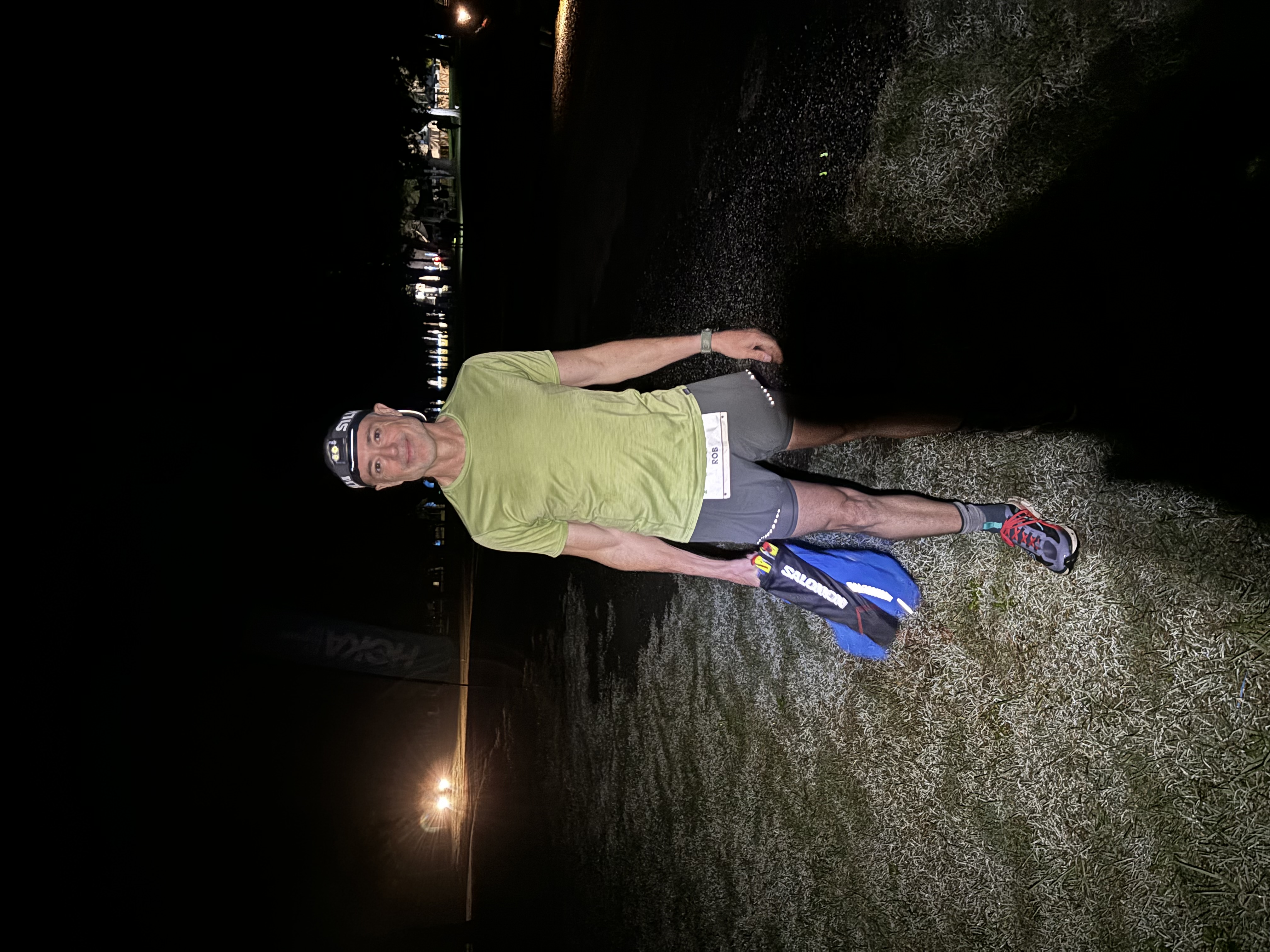 Rob Lee at the start of a 100km ultra marathon night race, race bib visible