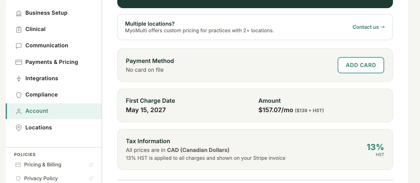Account Billing in MyoMesh