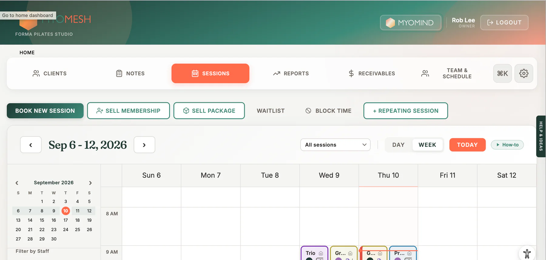 Calendar Overview in MyoMesh