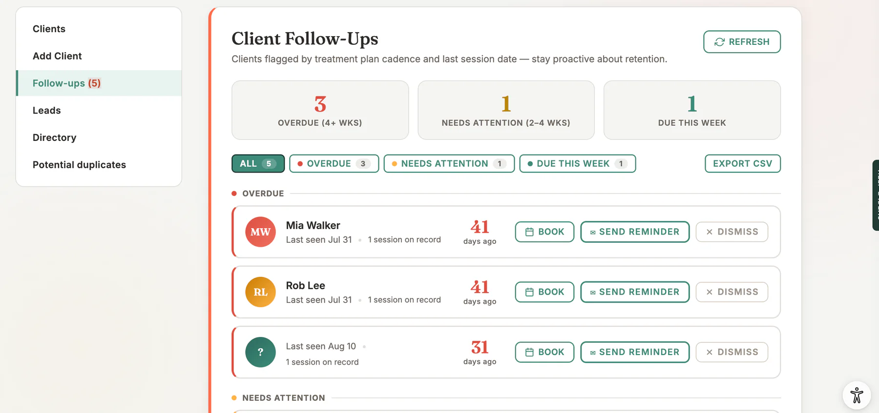 Client Follow Ups in MyoMesh