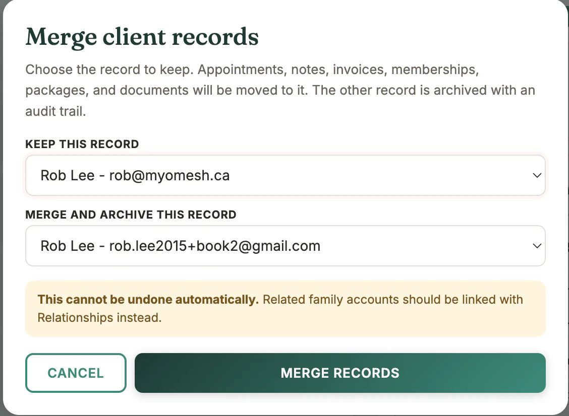 Client Merge Dialog in MyoMesh