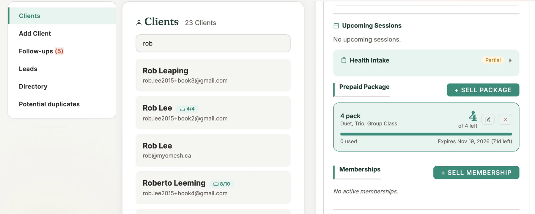 Client Packages Memberships in MyoMesh