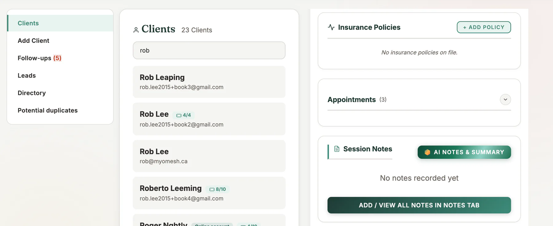 Client Profile Clinical in MyoMesh