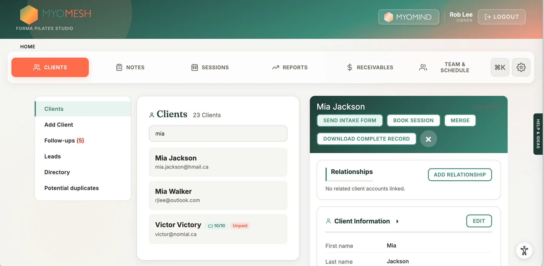 Client Profile Relationships in MyoMesh