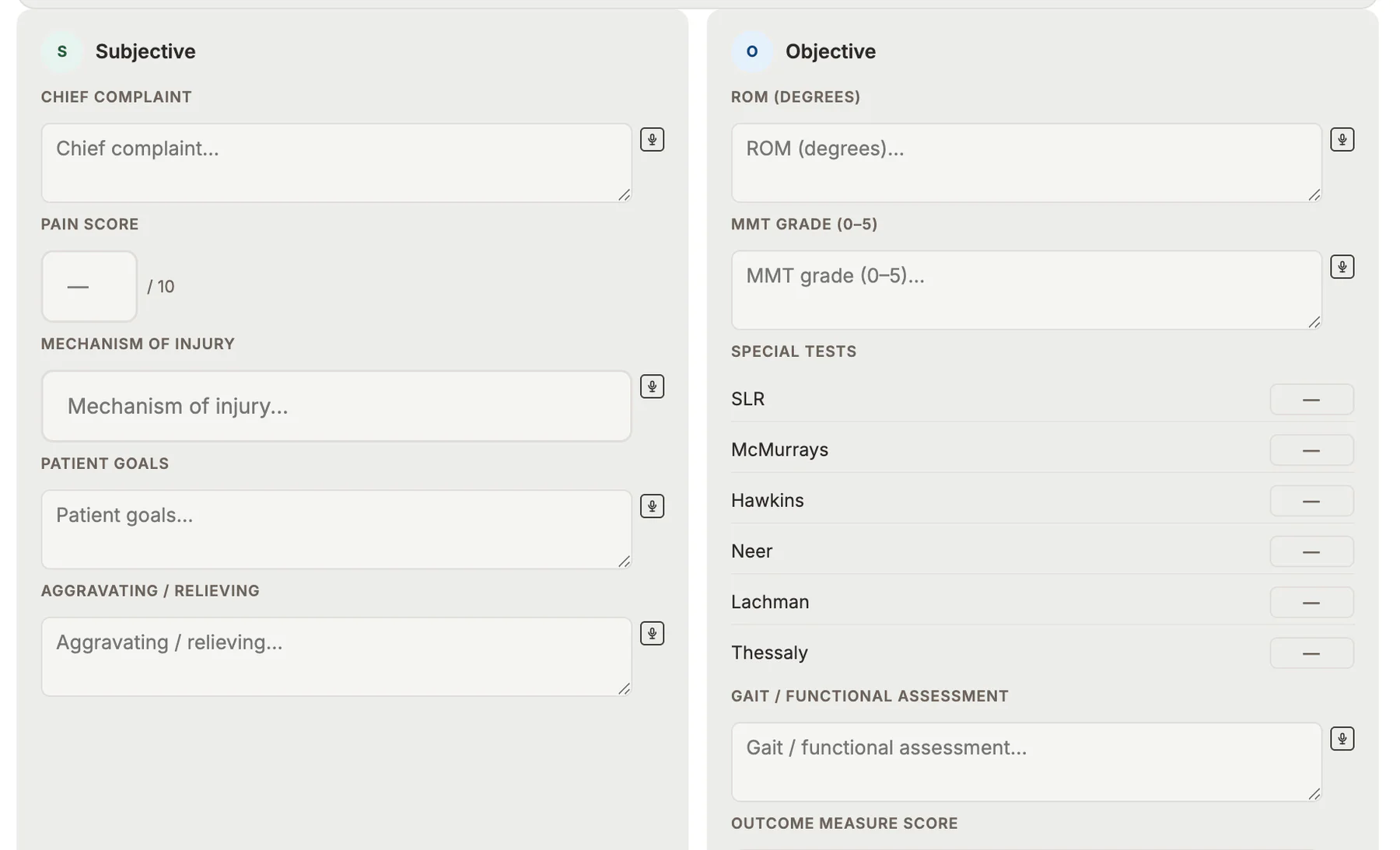 Clinical Note Template in MyoMesh