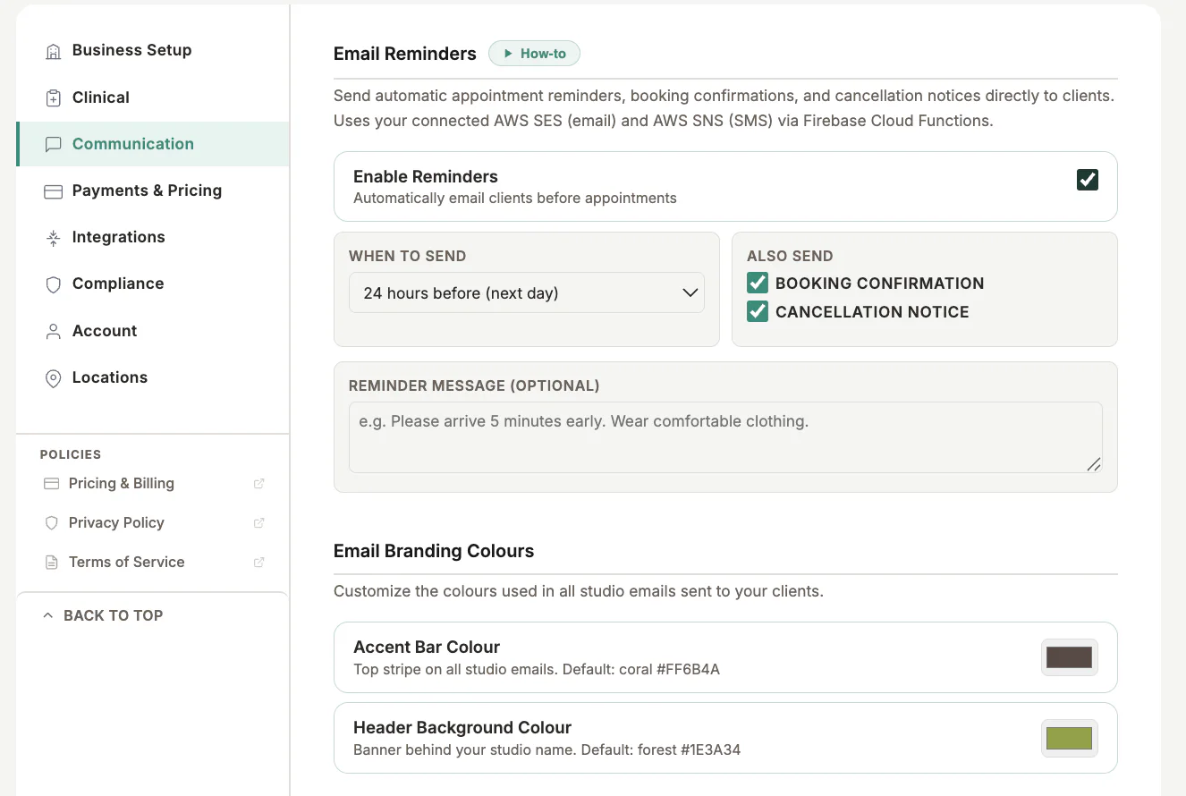 Communication Settings in MyoMesh
