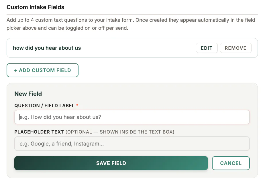 Custom Intake Fields in MyoMesh