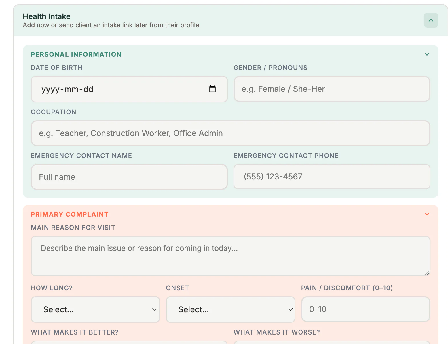 Health Intake Form in MyoMesh