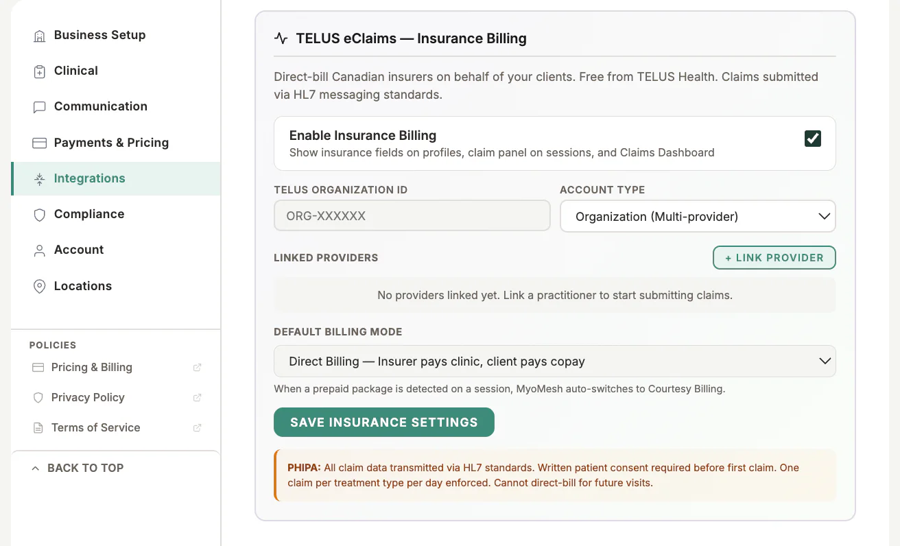 Insurance Integration in MyoMesh