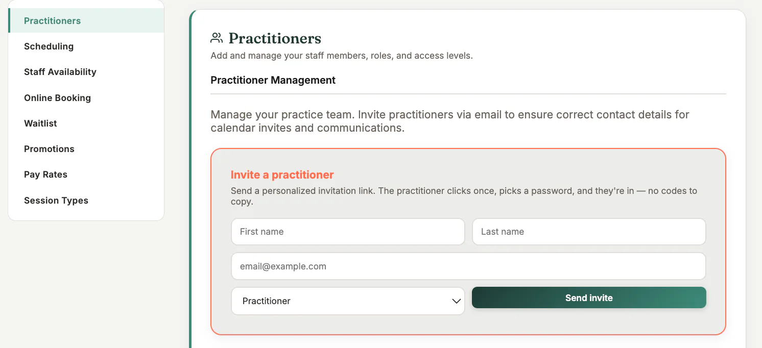 Invite Practitioner in MyoMesh