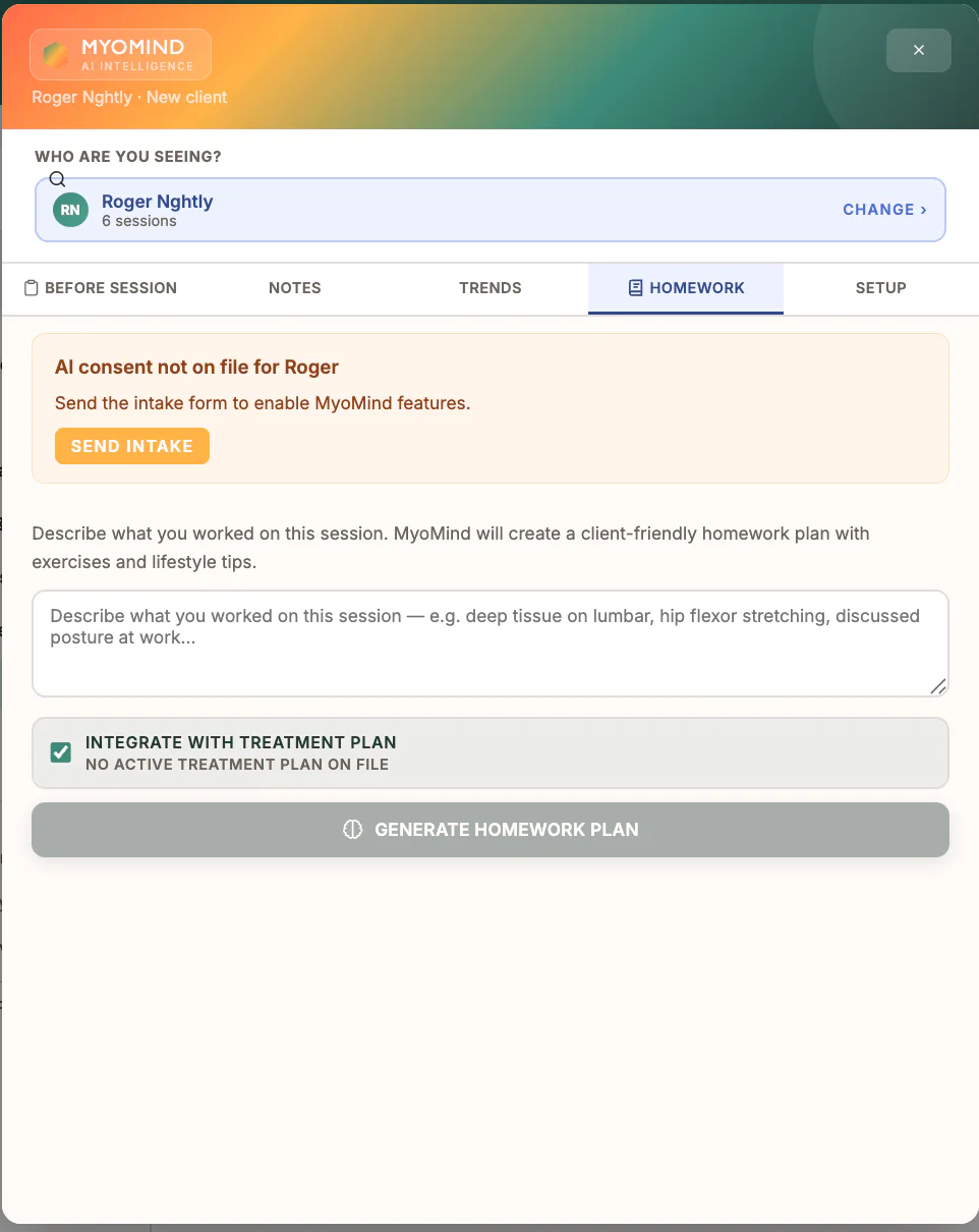 Myomind Homework Plan in MyoMesh