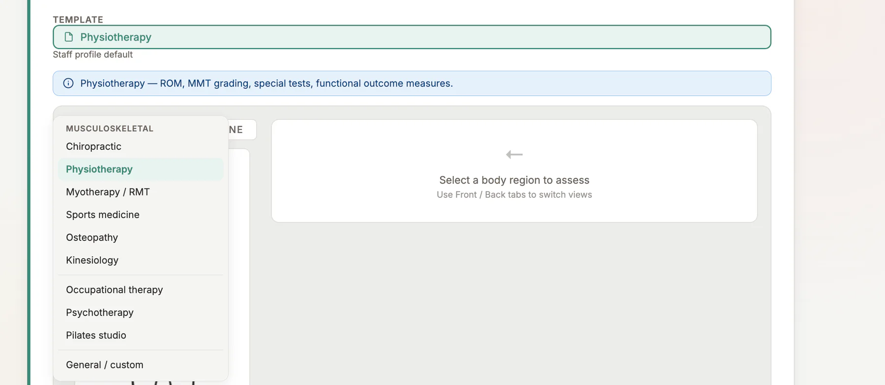 Note Template Selector in MyoMesh
