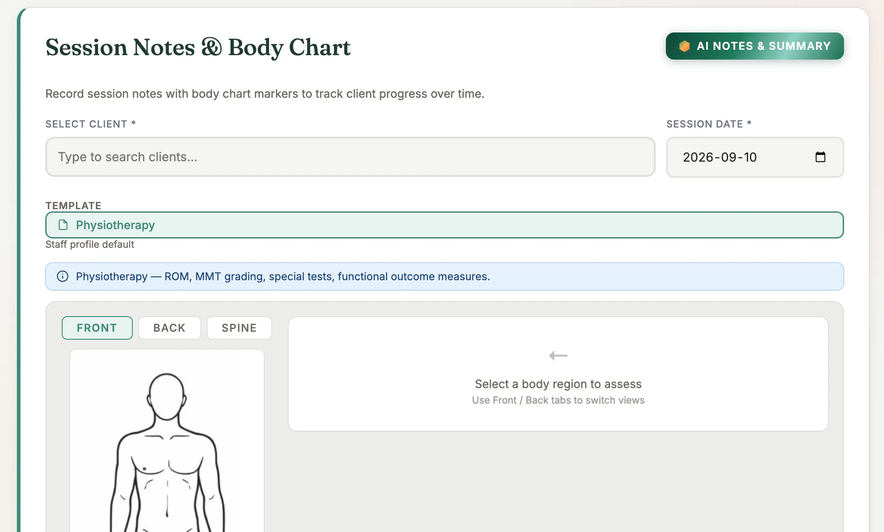 Notes Body Chart Simple in MyoMesh