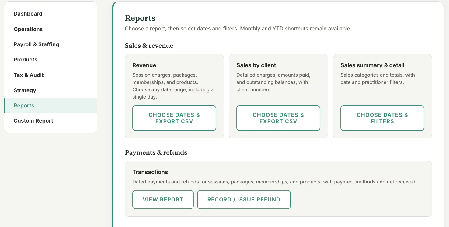 Reports Overview in MyoMesh