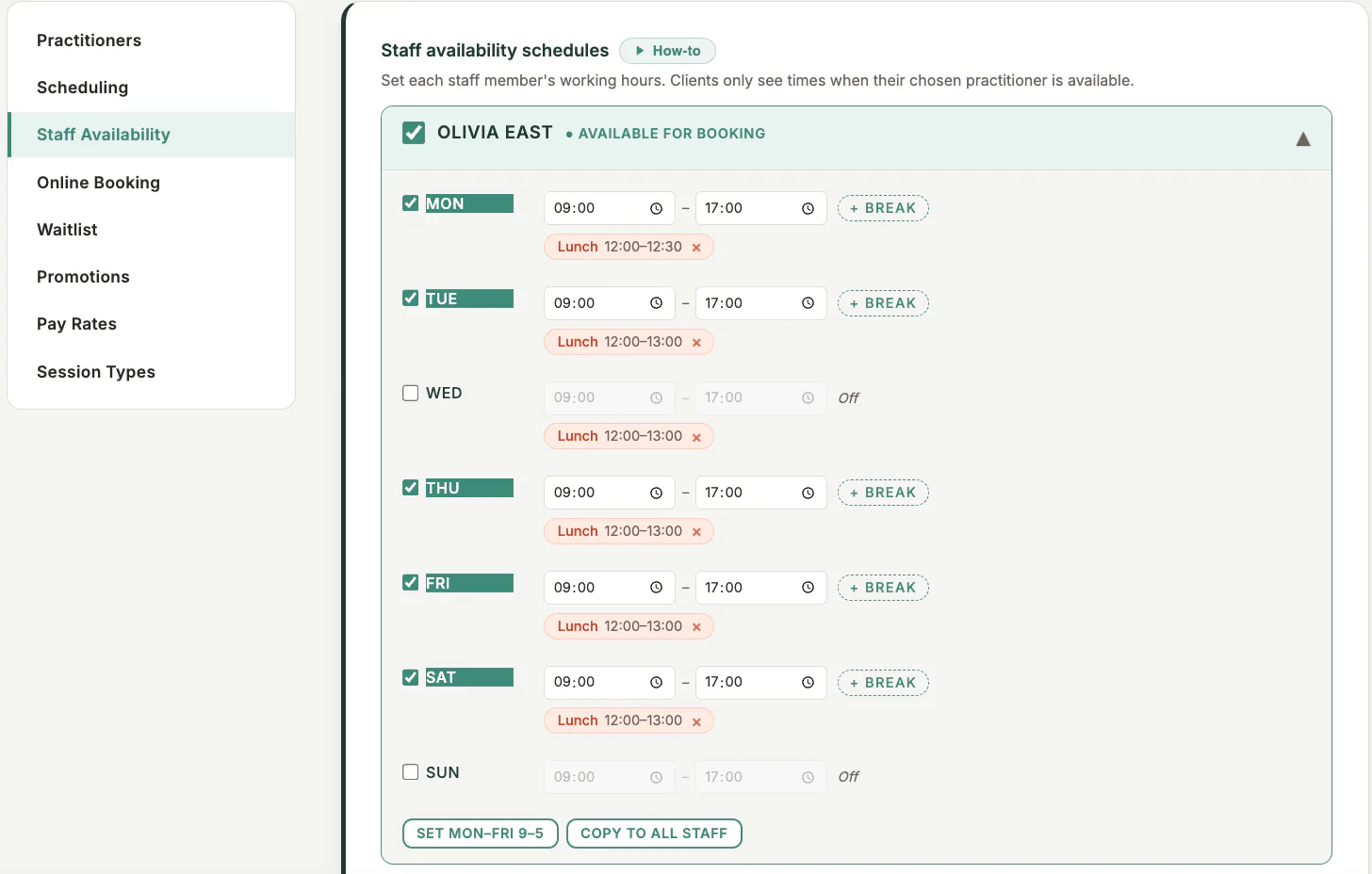 Staff Availability Editor in MyoMesh