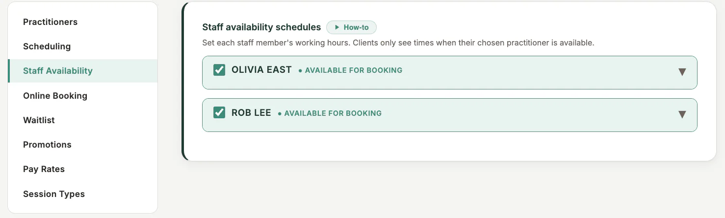 Staff Availability Summary in MyoMesh