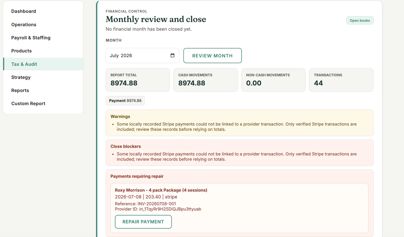 Tax Audit Month Close in MyoMesh