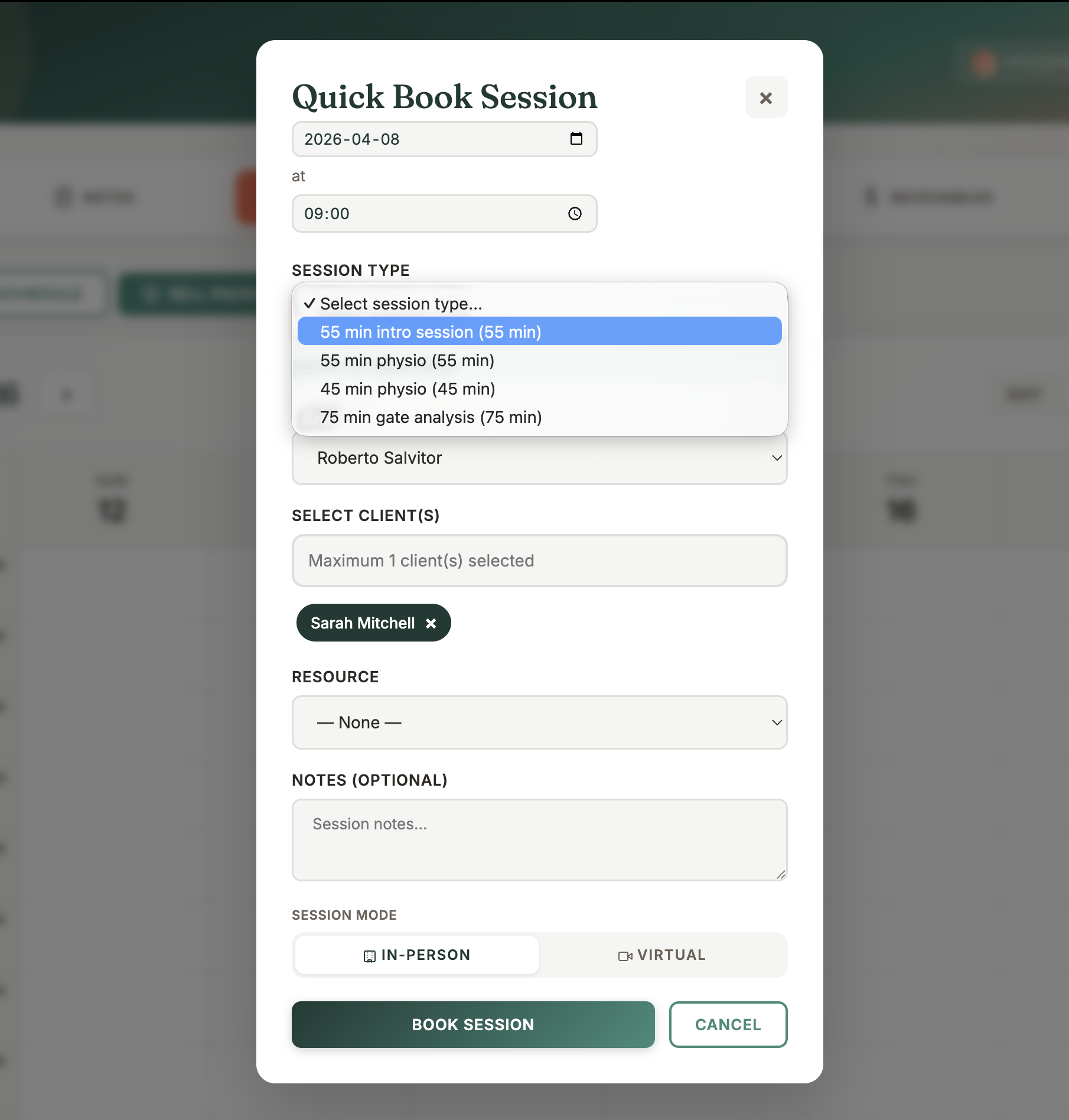 MyoMesh online booking page for scheduling appointments