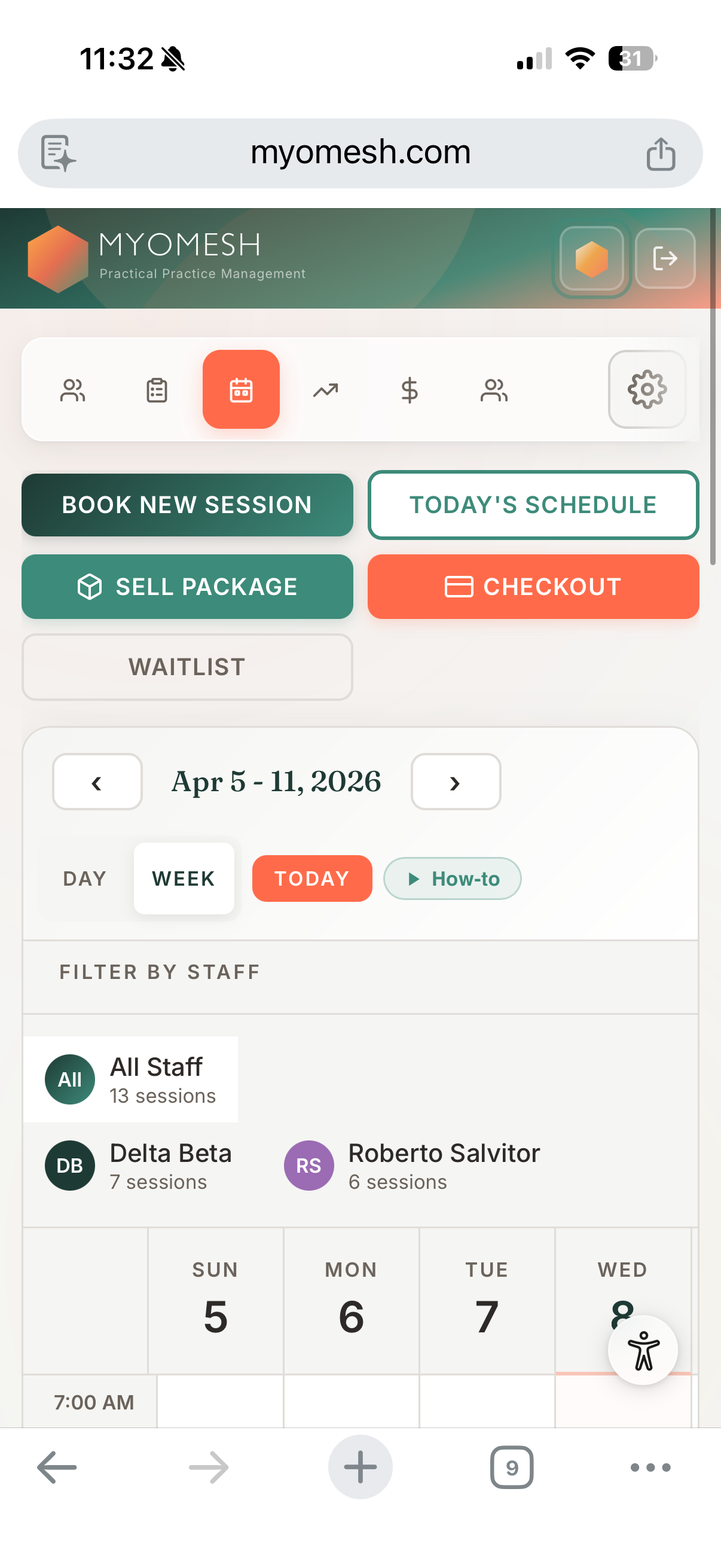MyoMesh mobile schedule view on phone